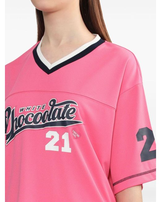 Chocoolate Pink Logo-print V-neck T-shirt