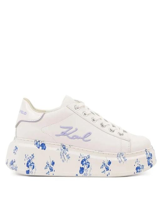 Karl Lagerfeld White Plateau-Sneakers mit Blumen