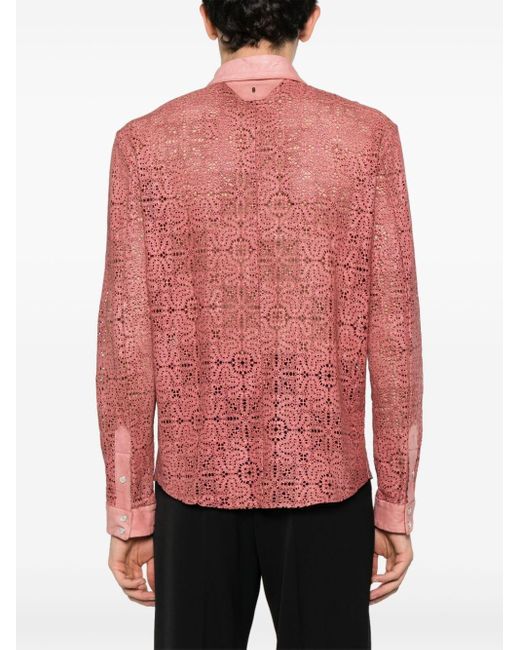 Salvatore Santoro Red Perforated Leather Shirt for men