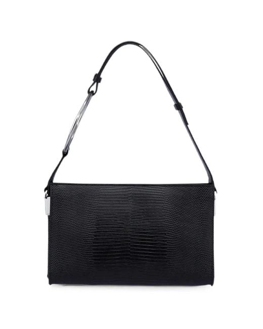 Dondup Black Lizard-Effect Ring-Detail Clutch Bag
