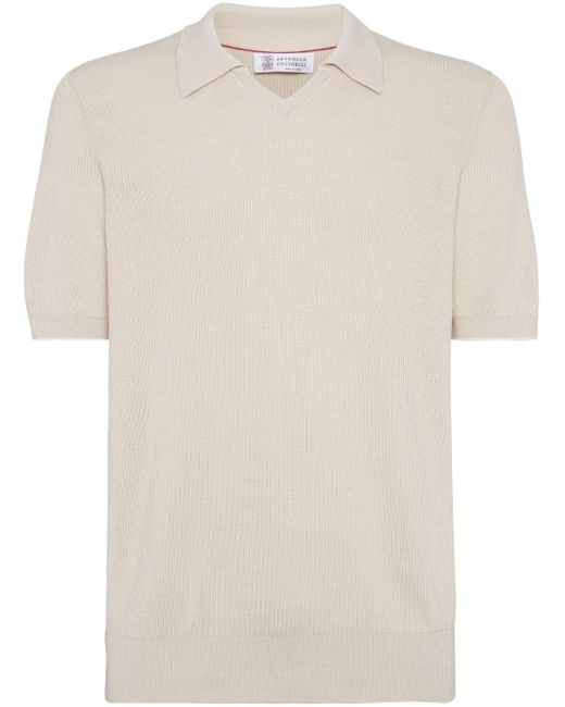 Brunello Cucinelli White Ribbed-knit Cotton Polo Shirt for men