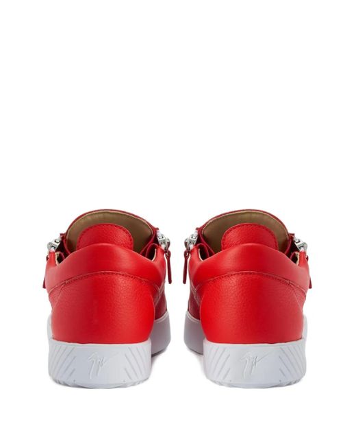 Giuseppe Zanotti Red Zip-Detail Leather Low-Top Sneakers for men