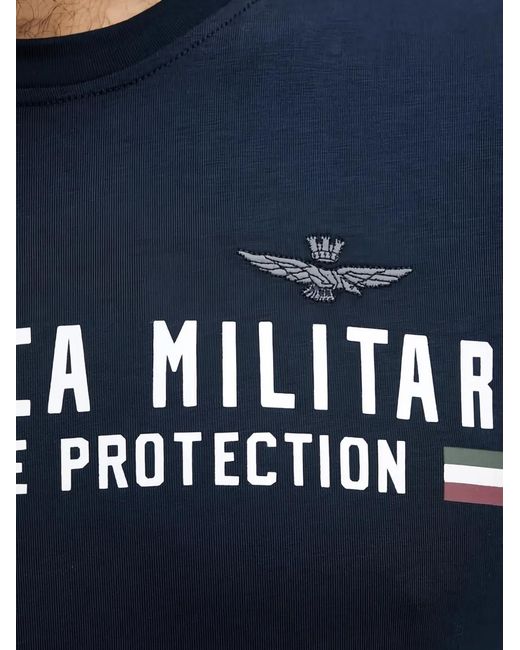 Aeronautica Militare Blue T-Shirt Graphique À Col Rond for men