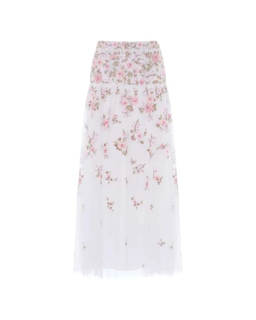 Needle & Thread White Eden Rose Embroidered Midi Skirt