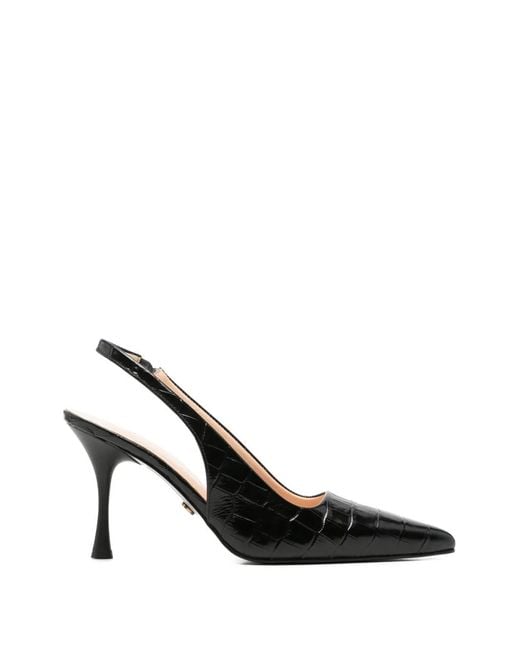 SERGIO MORETTI FIRENZE Black Croc-Effect Slingback Pumps