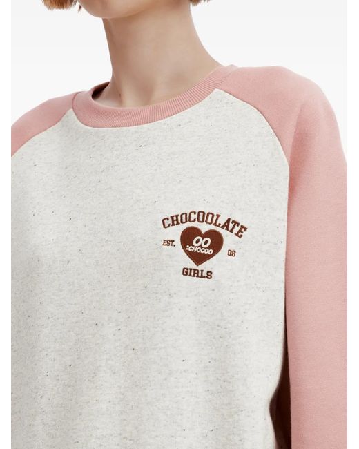 Chocoolate White Logo-Print Raglan-Sleeve Sweater