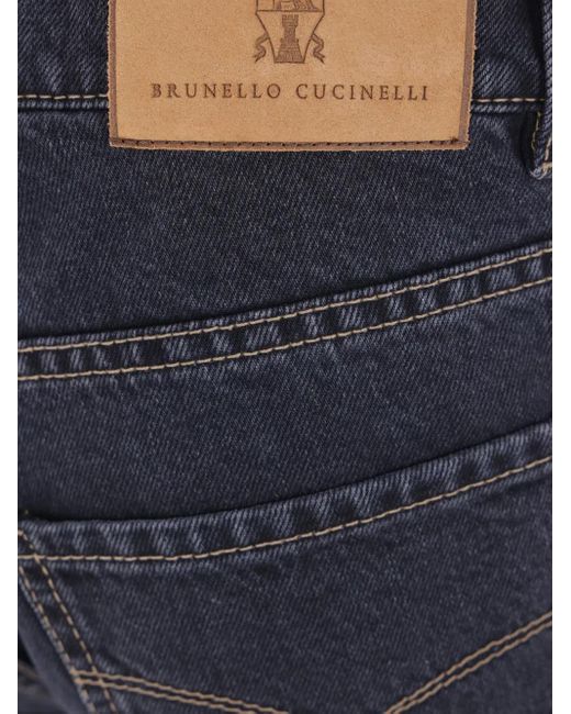 Brunello Cucinelli Blue Logo-Embroidered Jeans for men