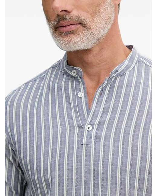 Benetton Gray Striped Band-Collar Shirt for men