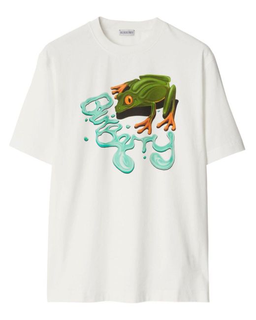 Burberry White Frog Crew-neck Cotton T-shirt for men