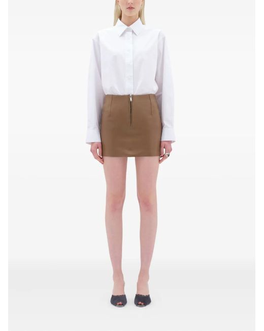 Remain Brown Leather Zip-Front Mini Skirt