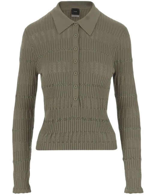 Pinko Green Cotton And Silk Polo Shirt