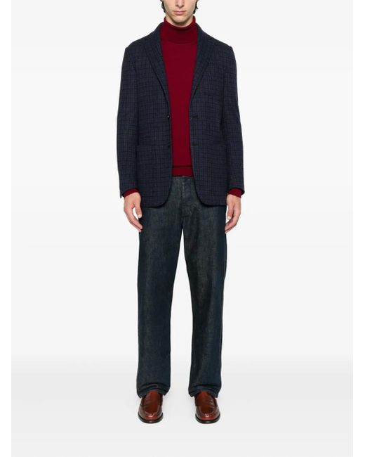 Canali Blue Checked Two-Button Blazer for men