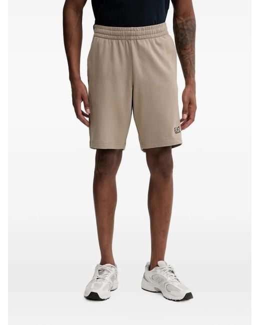 EA7 Natural Logo-Print Elasticated-Waist Shorts for men