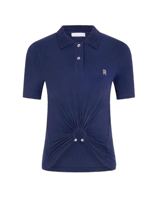 Rabanne Blue Piercing-Detail Monogram-Motif Polo Shirt