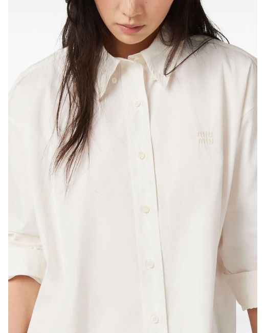 Miu Miu White Embroidered-logo Cotton Shirt