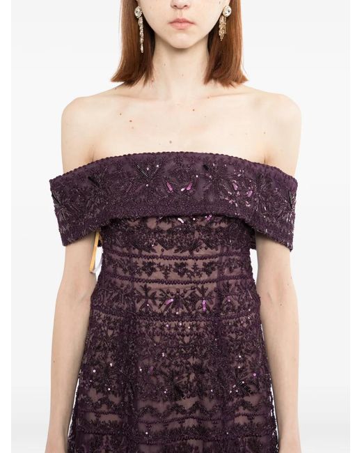 Saiid Kobeisy Purple Beaded Tulle Dress