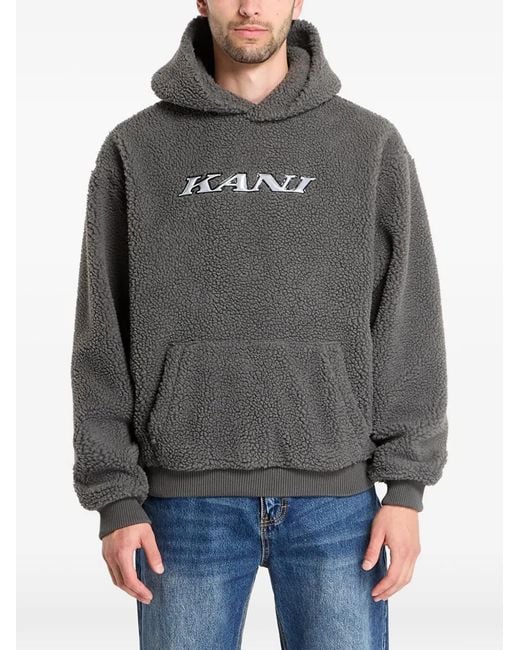 Karlkani Gray Teddy-Texture Logo Hoodie for men