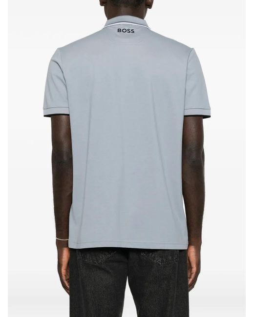 Boss Gray Logo-Print Tipped Polo Shirt for men