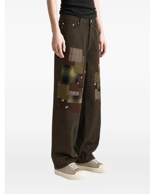 vowels Gray Patchwork Embroidered Jeans for men
