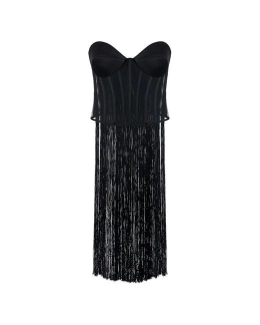 Elisabetta Franchi Black Tulle Fringe Bustier Top