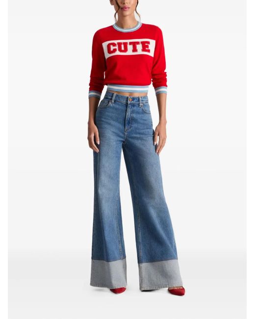 Alice + Olivia Red Appliqué-Embellished Crew-Neck Sweater