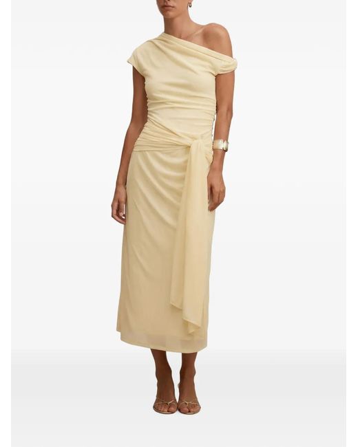 EVER NEW Natural Piper Draped Tie One-Shoulder Fitted Midi Dress