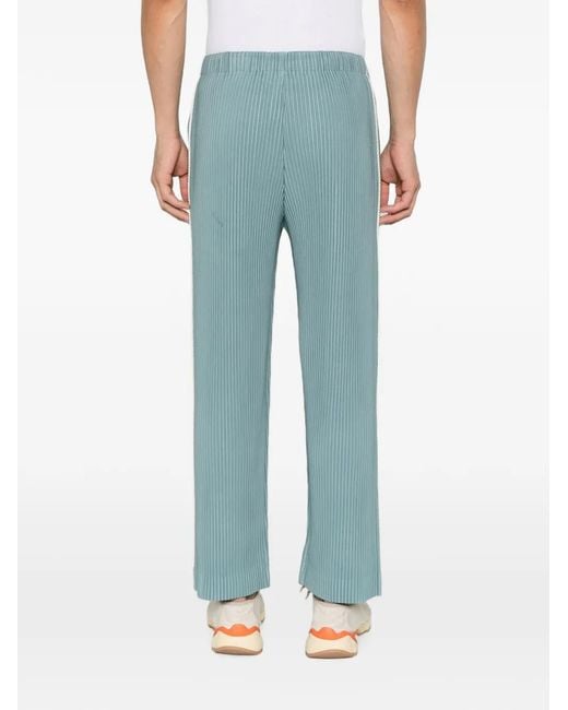 Homme Plissé Issey Miyake Blue Pleated Side-Stripe Trousers for men