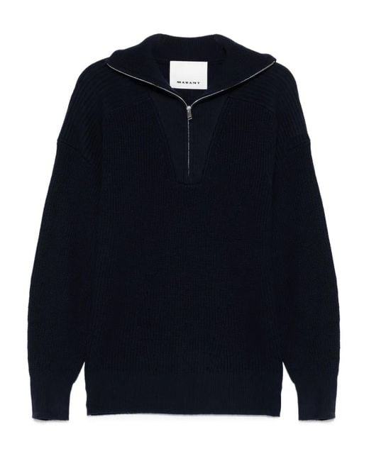 Isabel Marant Blue Half-Zip Ribbed Jumper for men