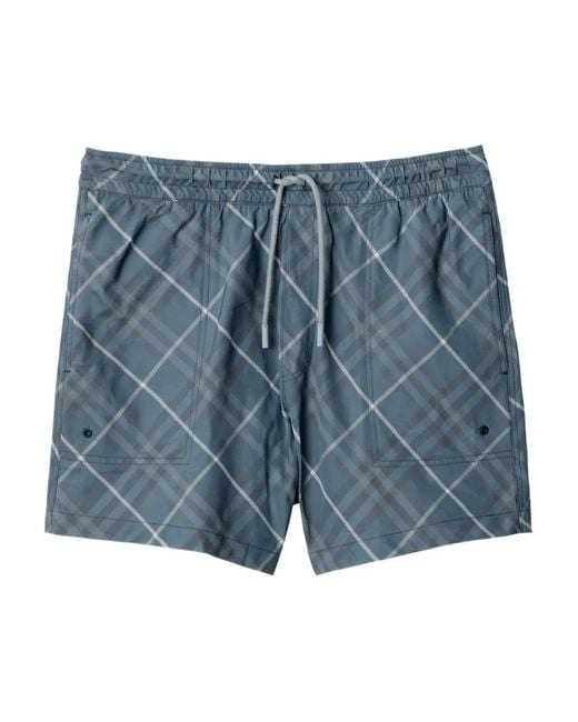 Burberry Blue Checked Swim Shorts for men