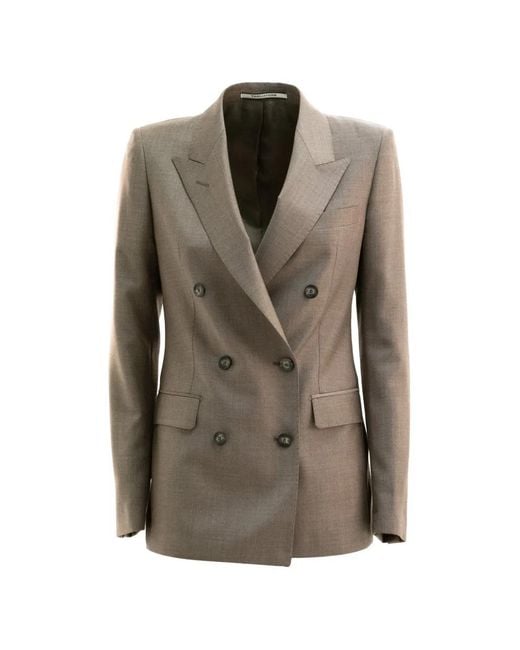Tagliatore Gray Double-Breasted Peak-Lapels Suit