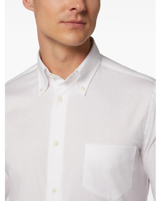 Boggi White Long-Sleeve Pinpoint Shirt for men