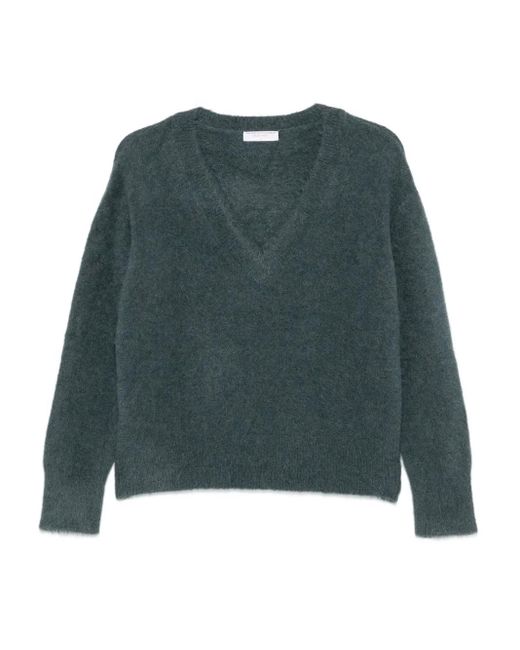 Majestic Filatures Green Pullover mit V-Ausschnitt