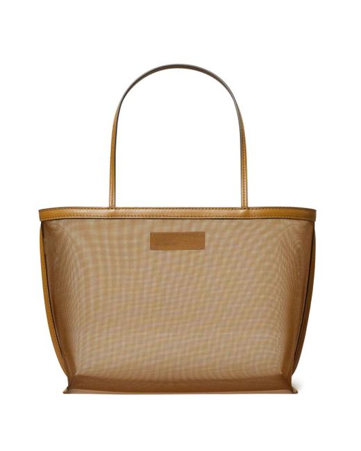 Tory Burch White Mesh Logo-Appliqué Tote Bag