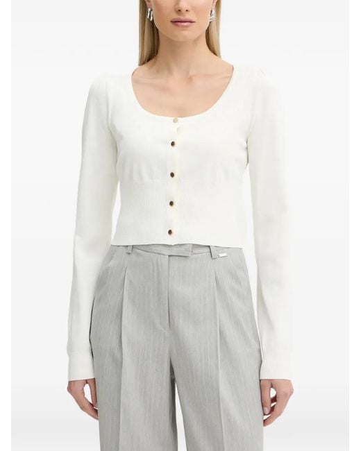 Fracomina White Cardigan Mit Rundem Ausschnitt