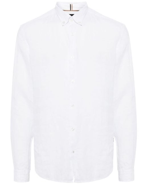 Chemise en coton Liam à manches longues Boss pour homme en coloris White