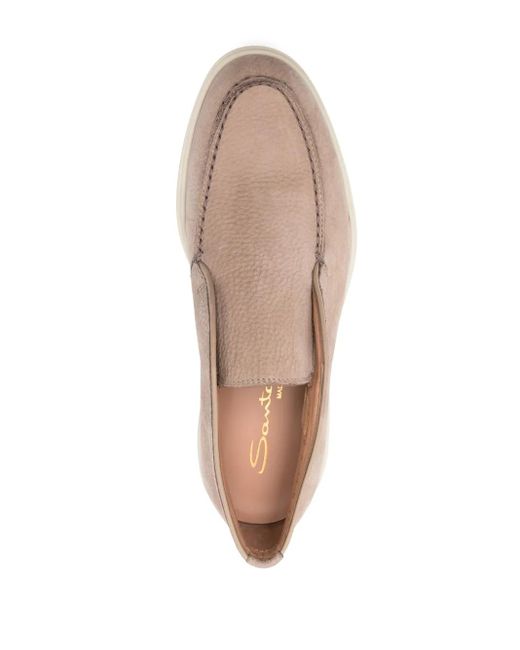 Santoni Pink Pebbled Suede Loafers
