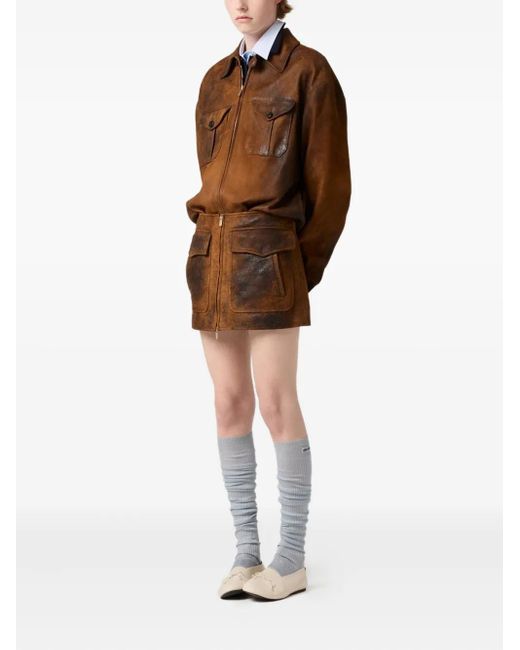 Miu Miu Brown Flap-Pocket Mini Skirt