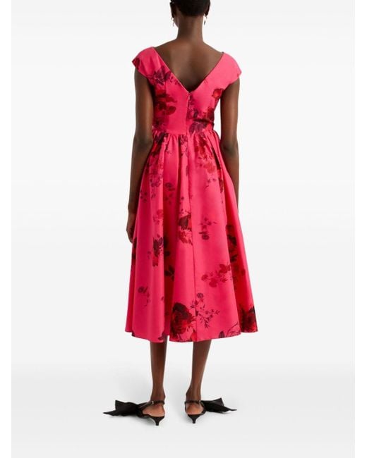 Erdem Red Floral-print Cotton Midi Dress
