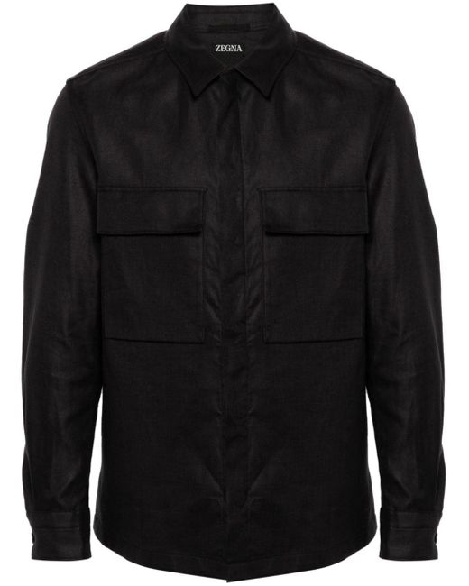 Zegna Black Long-sleeve Linen Shirt for men