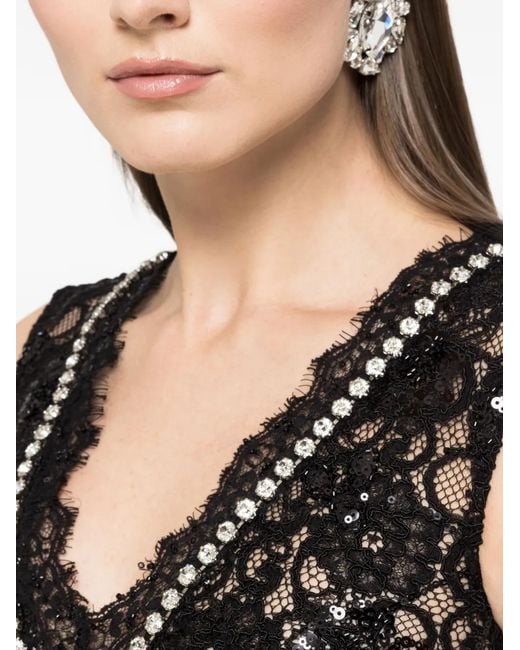 Nissa Black Sequin Lace Maxi Dress