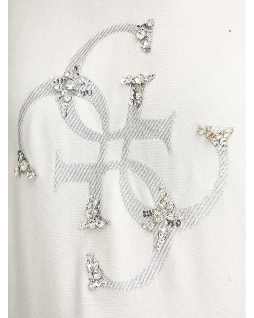 Guess White Embellished Logo-Print T-Shirt