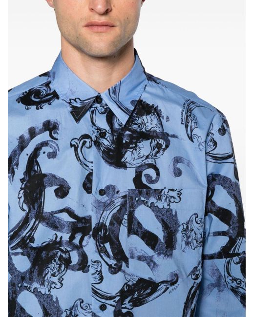 Versace Hemd mit Watercolour Couture-Print in Blue für Herren