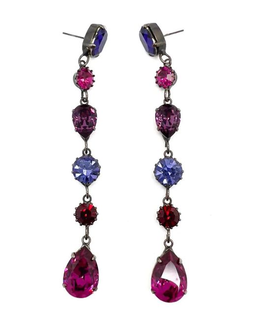 JENNIFER GIBSON JEWELLERY White Vintage Hot Pink & Amethyst Crystal Bracelet & Drop Earrings 1980s