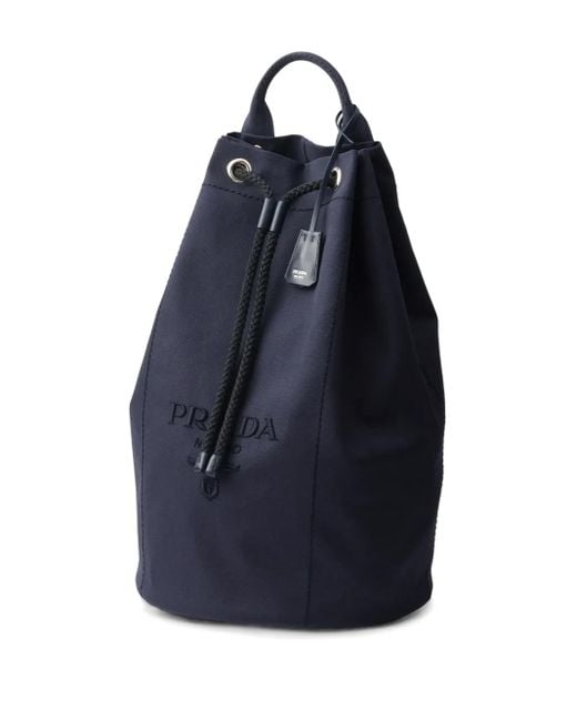 Prada Blue Canvas Drawstring Duffle Bag for men