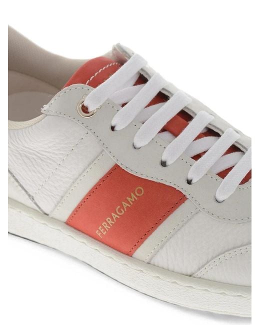 Ferragamo White Achille Hammered Leather Sneakers
