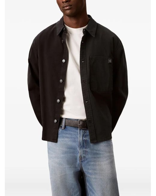 Calvin Klein Black Logo-Patch Shirt Jacket for men