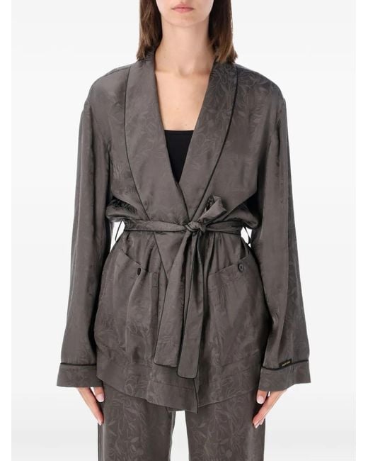 Golden Goose Deluxe Brand Gray Floral-Jacquard Belted Jacket