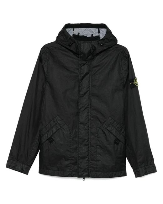 Stone Island Black Parka With Logo for men