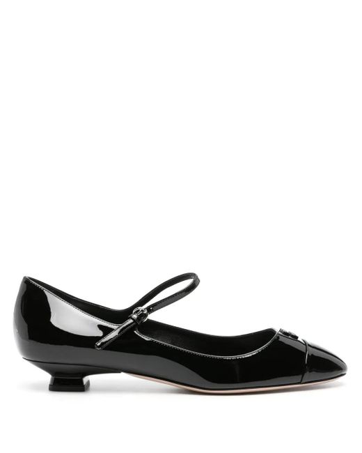 Miu Miu Black Logo-Lettering Patent Ballerina Shoes