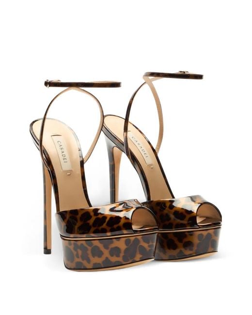 Casadei White Flora Leopard-Print Platform Sandals